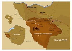 Carte du Parc National de Hwange Zimbabwe